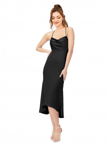 Cheap High Low Formal Silky Satin Cowl Neck Cocktail Midi Bridesmaid Dress / Prom Dress UK