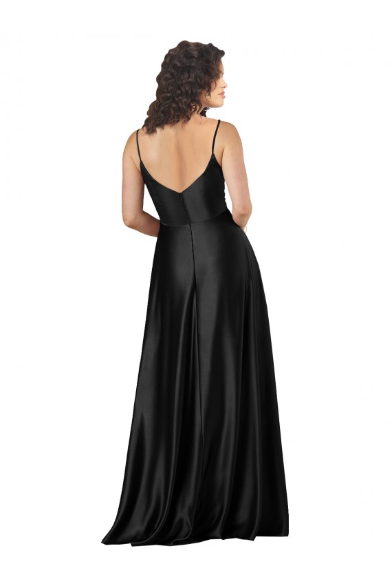 Cheap Full Length V-Neckline Formal Silky Satin Bridesmaid Dress / Prom Dress with Full Skirt UK