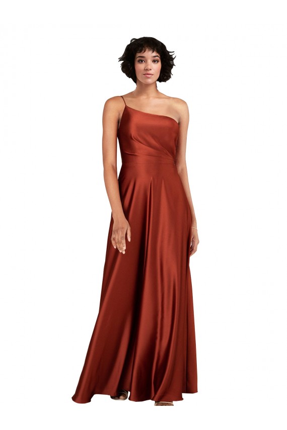 Cheap Sophisticated One Shoulder Formal Silky Satin Bridesmaid Dress / Prom Dress with Full Skirt UK
