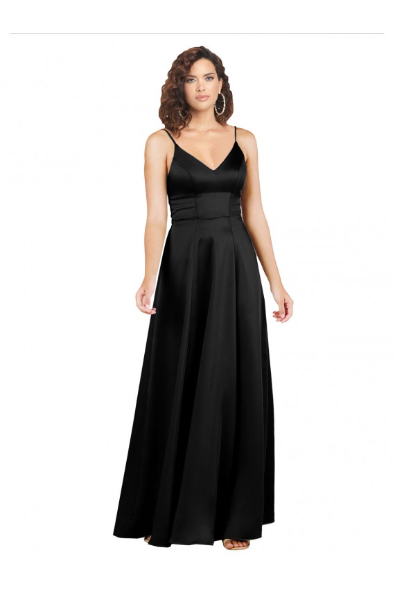 Cheap Formal Silky Satin Floor-Length Long Bridesmaid Dress / Prom Dress with V-Neckline UK