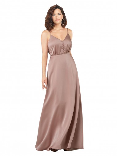 Cheap Subtle V-Neckline Formal Silky Satin Bridesmaid Dress with Front Button Detail UK