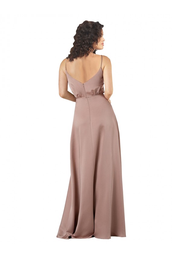 Cheap Subtle V-Neckline Formal Silky Satin Bridesmaid Dress with Front Button Detail UK