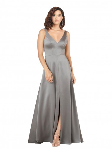 Cheap Plunging V-Neckline Long A-Line Formal Silky Satin Bridesmaid Dress / Prom Dress UK
