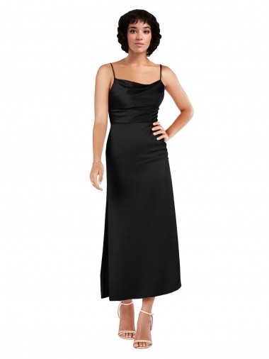 Cheap Cowl Neck Formal Tea-Length Short Silky Satin Bridesmaid Dress / Cocktail Prom Dress with Skirt Slit UK