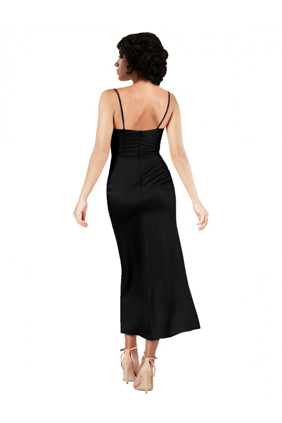 Cheap Cowl Neck Formal Tea-Length Short Silky Satin Bridesmaid Dress / Cocktail Prom Dress with Skirt Slit UK