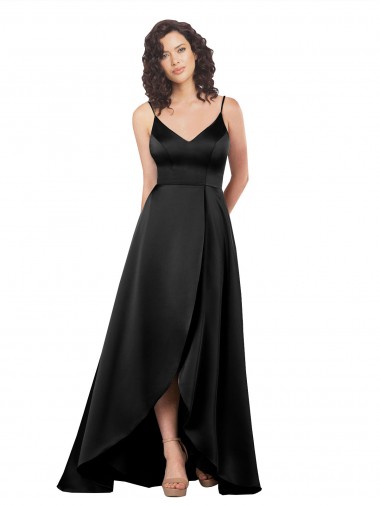 Cheap High Low V-Neckline Formal Silky Satin Tulip Bridesmaid Dress / Prom Dress with Wrap Skirt UK