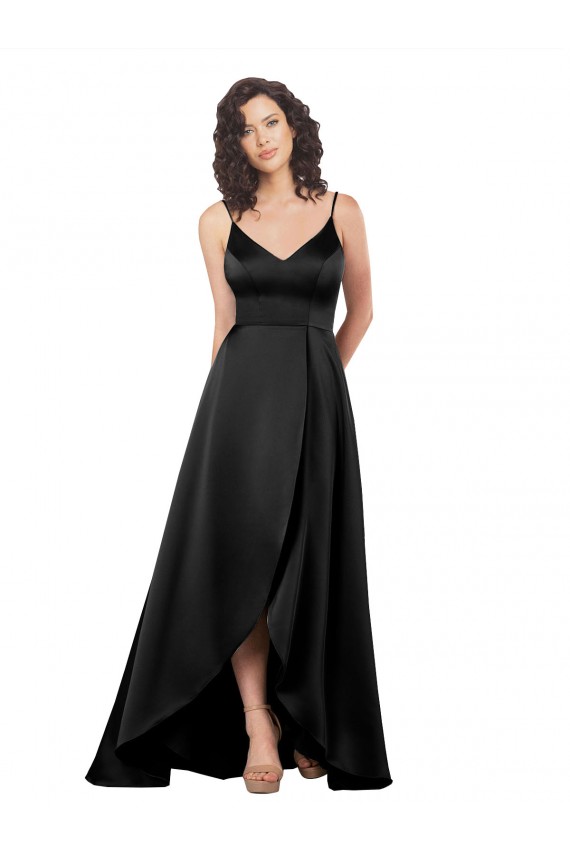 Cheap High Low V-Neckline Formal Silky Satin Tulip Bridesmaid Dress / Prom Dress with Wrap Skirt UK