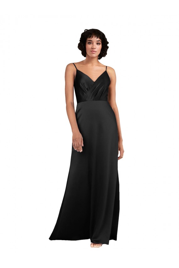 Cheap Full Length V-Neckline Formal Silky Satin Bridesmaid Dress / Prom Dress with Spaghetti Straps UK