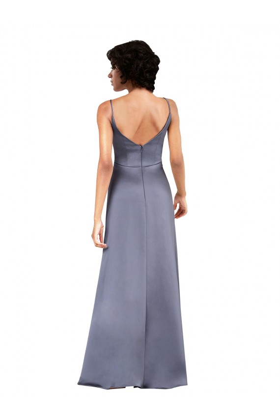 Cheap Full Length V-Neckline Formal Silky Satin Bridesmaid Dress / Prom Dress with Spaghetti Straps UK