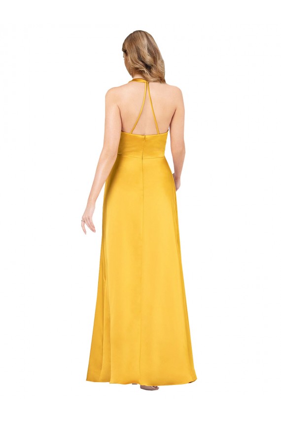 Cheap Halter A-Line Formal Silky Satin Bridesmaid Dress / Prom Dress with V-Neckline and Slit UK