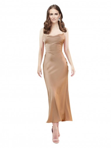 Cheap Cowl Neck Formal Silky Satin Midi Length Bridesmaid Dress / Cocktail Prom Dress Low Back UK