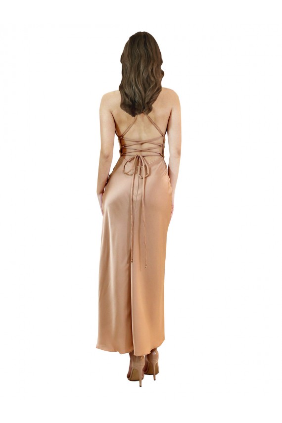 Cheap Cowl Neck Formal Silky Satin Midi Length Bridesmaid Dress / Cocktail Prom Dress Low Back UK