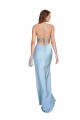 Cheap Open Back with Ties Cowl Neck Sheath Formal Silky Satin Long Bridessmaid Dress UK