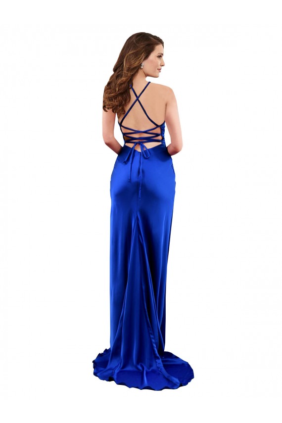 Cheap Open Back Cowl Neck Long Formal Silky Satin Bridesmaid Dress / Prom Dress UK