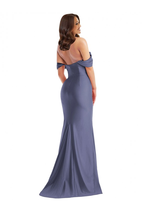 Cheap Off the Shoulder Corset Formal Silky Satin Mermaid Bridesmaid Dress / Prom Dress with Side Slit UK