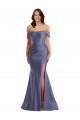 Cheap Off the Shoulder Corset Formal Silky Satin Mermaid Bridesmaid Dress / Prom Dress with Side Slit UK