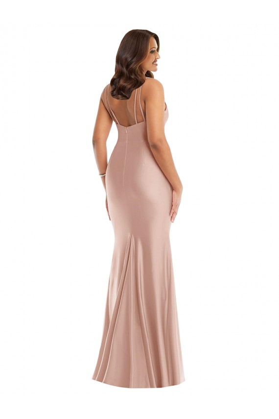 Cheap Deep V-Neck Formal Silky Satin Mermaid Bridesmaid Dress / Prom Dress with Side Slit UK