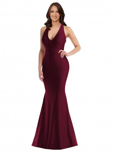 Cheap Plunge Neckline Cutout Low Back Formal Silky Satin Mermaid Bridesmaid Dress / Prom Dress UK