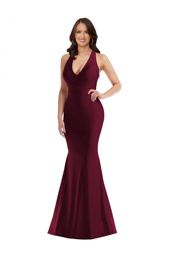 Cheap Plunge Neckline Cutout Low Back Formal Silky Satin Mermaid Bridesmaid Dress / Prom Dress UK
