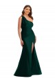 Cheap Cascading Bow One Shoulder Formal Silky Satin Mermaid Bridesmaid Dress / Prom Dress with Front Slit UK
