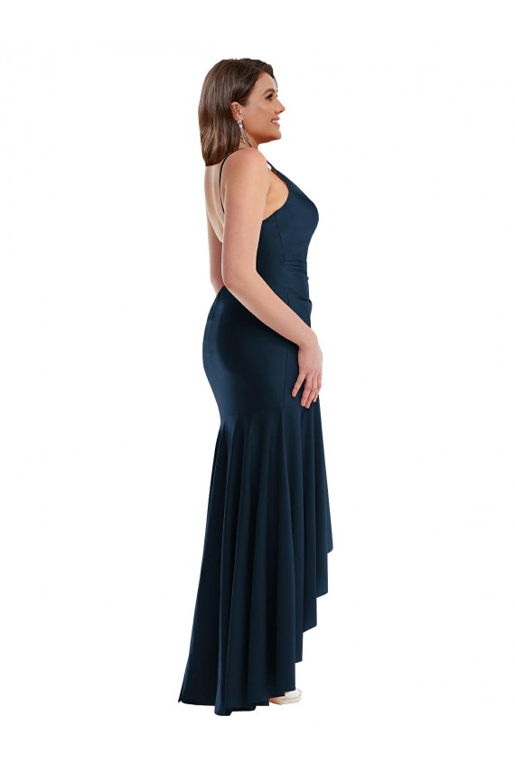 Cheap Pleated Wrap Ruffled High Low Formal Silky Satin Bridesmaid Dress / Prom Dress UK