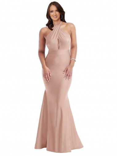 Cheap Criss Cross Halter Open Back Formal Silky Satin Mermaid Bridesmaid Dress / Prom Dress UK