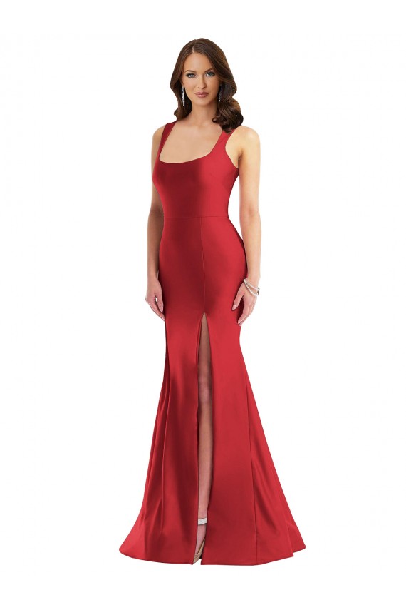 Cheap Square Neck Formal Silky Satin Mermaid Bridesmaid Dress / Prom Dress with Side Slit UK