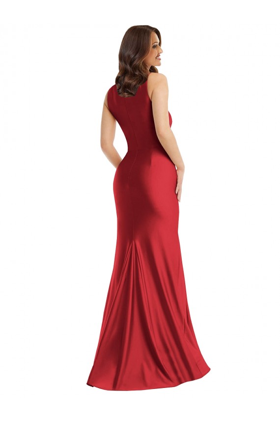 Cheap Square Neck Formal Silky Satin Mermaid Bridesmaid Dress / Prom Dress with Side Slit UK