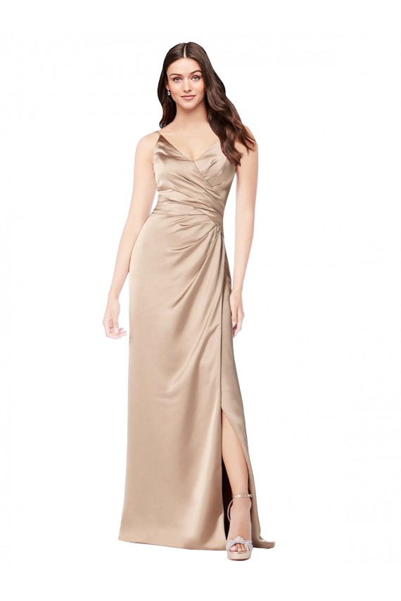 Cheap Formal Silky Satin Bridesmaid Dress / Prom Dress with Draped Surplice Bodice UK