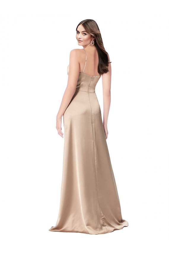 Cheap Formal Silky Satin Bridesmaid Dress / Prom Dress with Draped Surplice Bodice UK