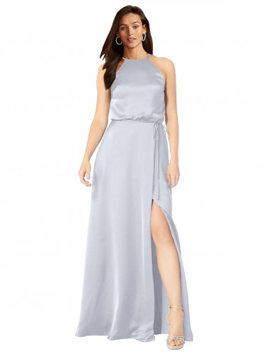 Cheap Halter Neck Formal Silky Satin Bridesmaid Dress with Strappy Back UK