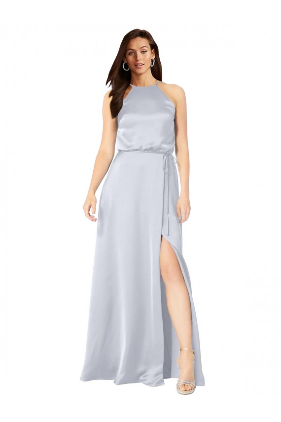 Cheap Halter Neck Formal Silky Satin Bridesmaid Dress with Strappy Back UK