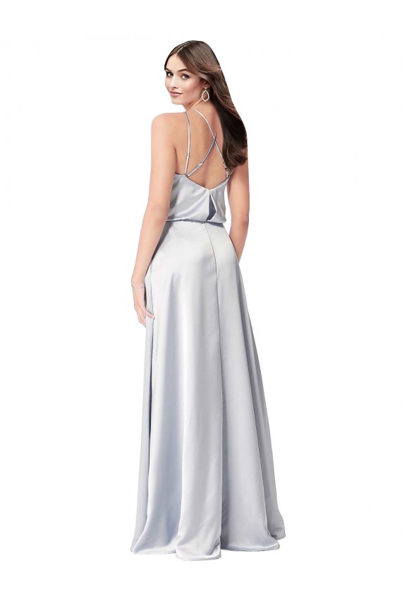 Cheap Halter Neck Formal Silky Satin Bridesmaid Dress with Strappy Back UK