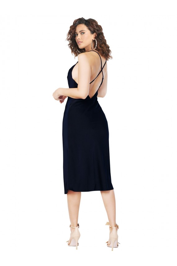 Cheap Short Cocktail Midi Length Formal Silky Satin Bridesmaid Dress / Prom Dress with Cowl Neck and Cross Back Straps UK