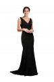 Cheap V-Neck Full Length Formal Silky Satin Bridesmaid Dress / Prom Dress with Soft Cowl Neck and Sweep Train UK