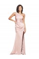 Cheap Full Length Ruched Formal Silky Satin Bridesmaid Dress / Prom Dress with Low Back and High Split UK