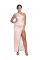 Cheap One Shoulder Full Length Long Silky Satin Bridesmaid Dress / Prom Dress with Thigh Split UK