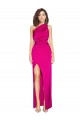 Cheap One Shoulder Long Full Length Formal Silky Satin Bridesmaid Dress / Prom Dress with Front Side Split UK