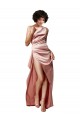 Cheap Low Back One Shoulder Full Length Formal Silky Satin Bridesmaid Dress / Prom Dress UK