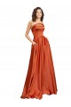 Cheap Strapless Sweep Train Formal Silky Satin Bridesmaid Dress / Prom Dress with Pleats UK