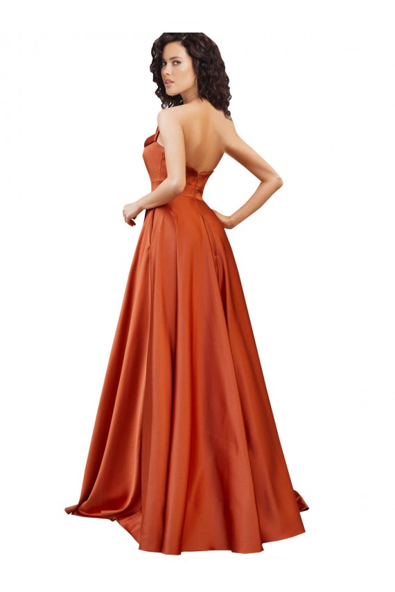 Cheap Strapless Sweep Train Formal Silky Satin Bridesmaid Dress / Prom Dress with Pleats UK