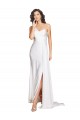 Cheap One Shoulder Floor Length Silky Satin Wedding Dress with Side Slit UK