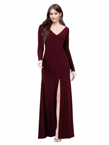 Cheap Long Sleeves Spandex Bridesmaid Gown with Front Slit UK