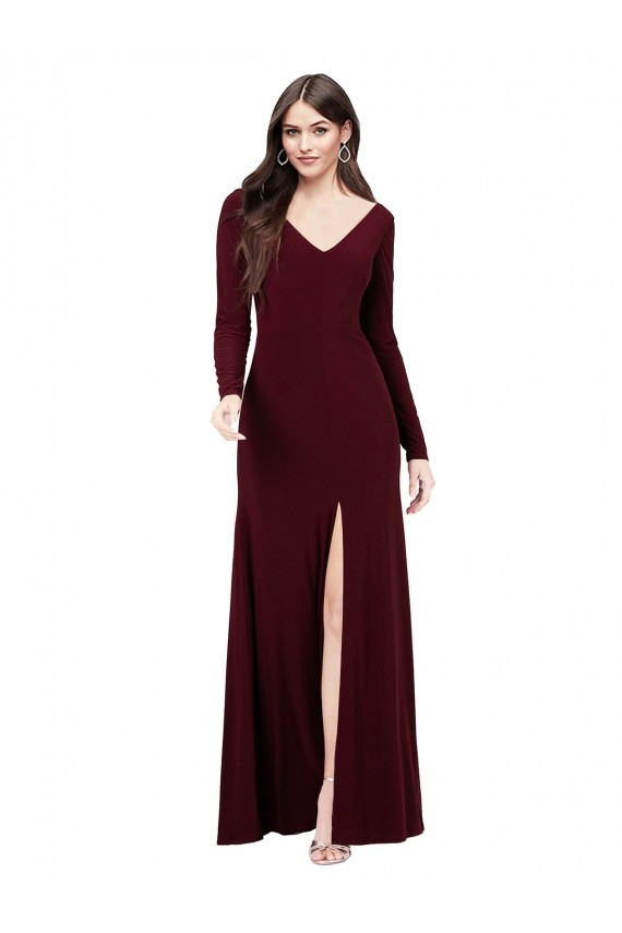Cheap Long Sleeves Spandex Bridesmaid Gown with Front Slit UK