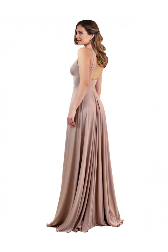 Cheap Long A-Line Plunge V-Neckline Formal Spandex Bridesmaid Dress / Prom Dress with Slit UK