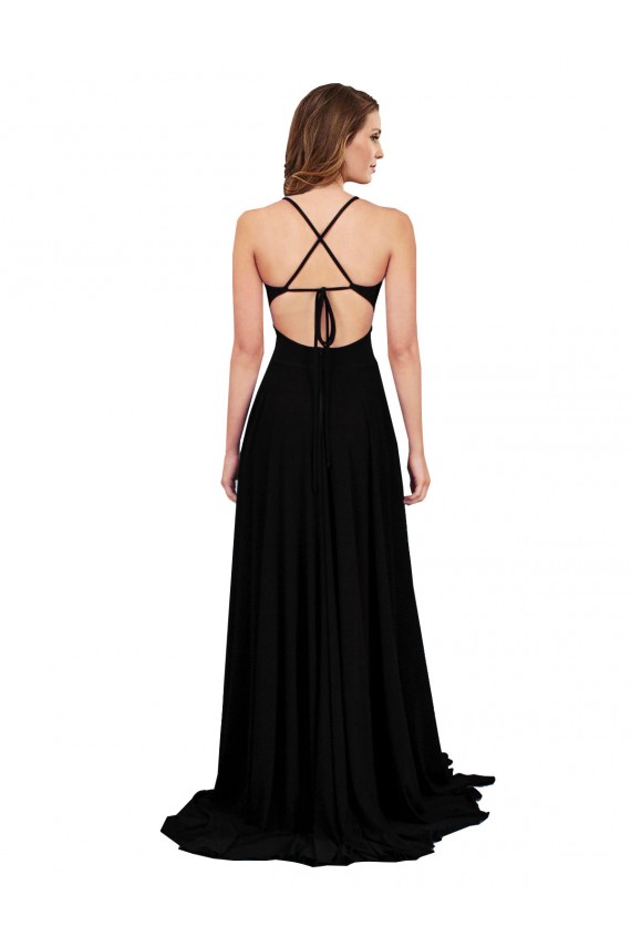 Cheap High Slit Open Back Long Formal Spandex Bridesmaid Dress / Prom Dress with Lined Crossover Bust UK