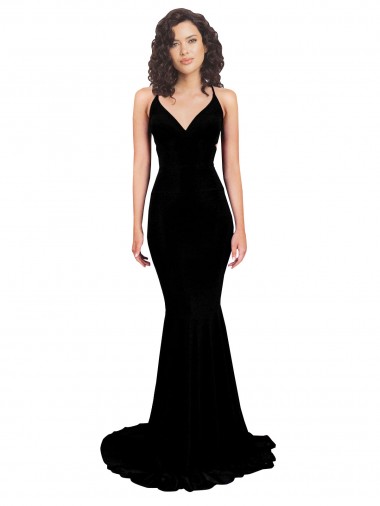 Cheap Fishtail Shaped V-Neck Open Back Formal Spandex Bridesmaid Dress / Prom Dress UK