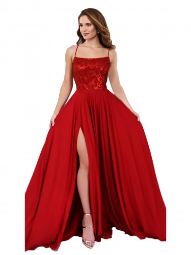 Cheap Lace Over Bodice Long Spandex Bridesmaid Dress / Prom Dress with Slit UK