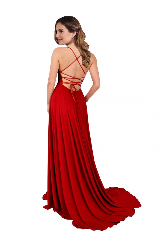 Cheap Lace Over Bodice Long Spandex Bridesmaid Dress / Prom Dress with Slit UK