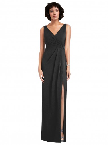 Cheap Draped Wrap Formal Maxi Spandex Bridesmaid Dress / Prom Dress with Front Slit UK